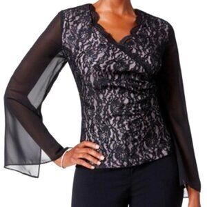 Alex Evenings V-Neck Cape Sleeves Lace Blouse